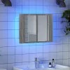 Szürke sonoma színű szerelt fa tükörszekrény LED-del 60x12x45cm
