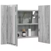 Szürke sonoma színű szerelt fa tükörszekrény LED-del 60x12x45cm