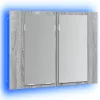Szürke sonoma színű szerelt fa tükörszekrény LED-del 60x12x45cm