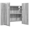 Szürke sonoma színű szerelt fa tükörszekrény LED-del 60x12x45cm