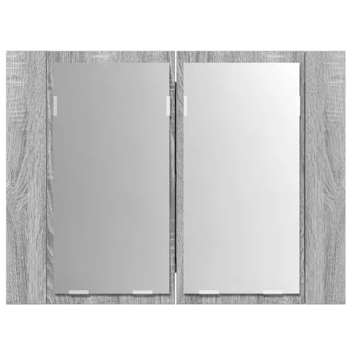 Szürke sonoma színű szerelt fa tükörszekrény LED-del 60x12x45cm