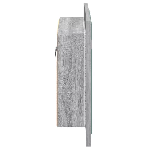 Szürke sonoma színű szerelt fa tükörszekrény LED-del 60x12x45cm