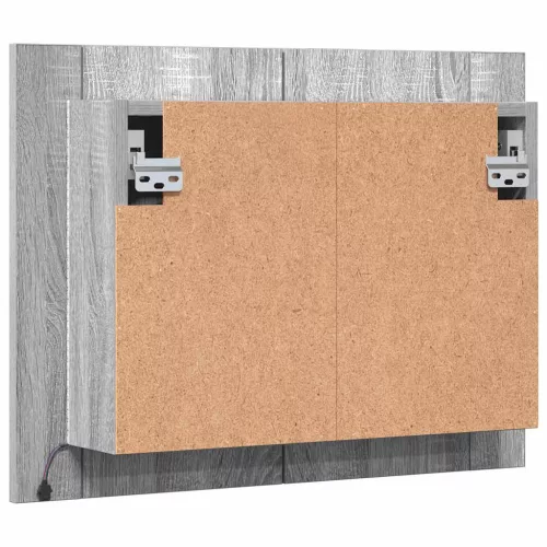 Szürke sonoma színű szerelt fa tükörszekrény LED-del 60x12x45cm