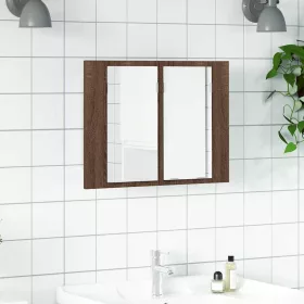   Barna tölgyszínű szerelt fa tükörszekrény LED-del 60x12x45 cm