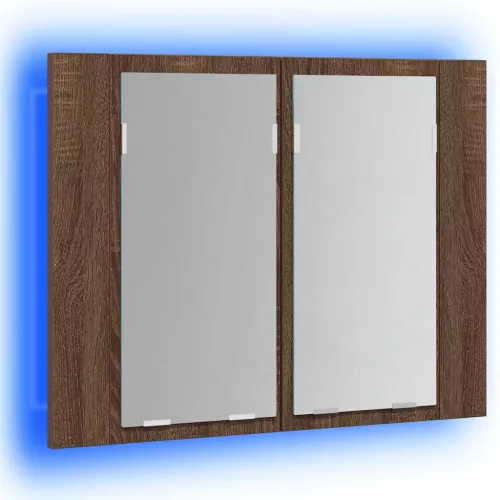Barna tölgyszínű szerelt fa tükörszekrény LED-del 60x12x45 cm