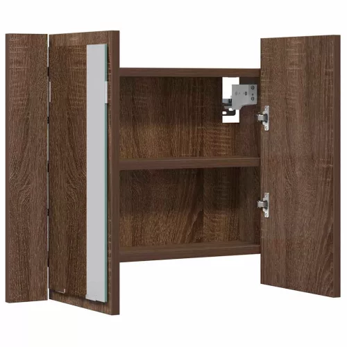 Barna tölgyszínű szerelt fa tükörszekrény LED-del 60x12x45 cm