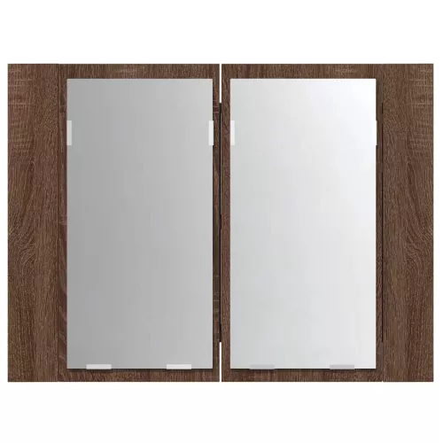 Barna tölgyszínű szerelt fa tükörszekrény LED-del 60x12x45 cm