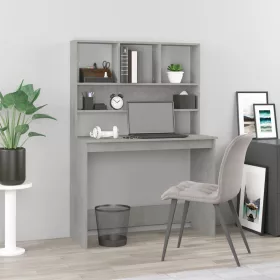   Betonszürke szerelt fa íróasztal polcokkal 102 x 45 x 148 cm