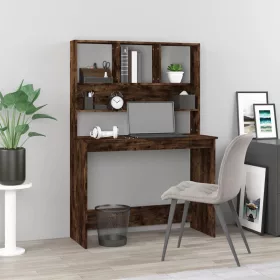   Füstös tölgy szerelt fa íróasztal polcokkal 102 x 45 x 148 cm