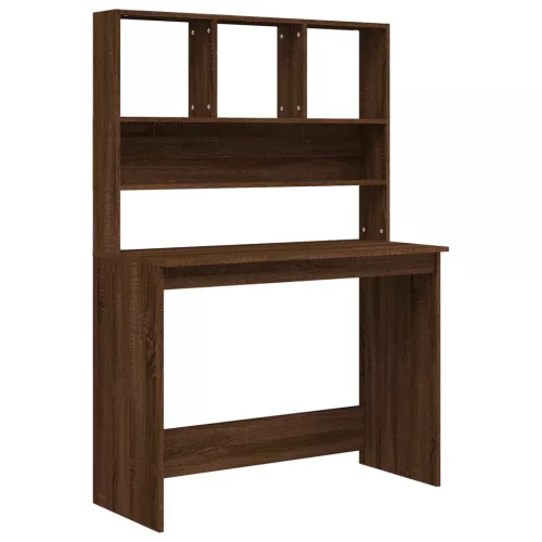 Barna tölgy szerelt fa íróasztal polcokkal 102 x 45 x 148 cm