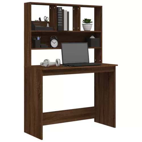 Barna tölgy szerelt fa íróasztal polcokkal 102 x 45 x 148 cm
