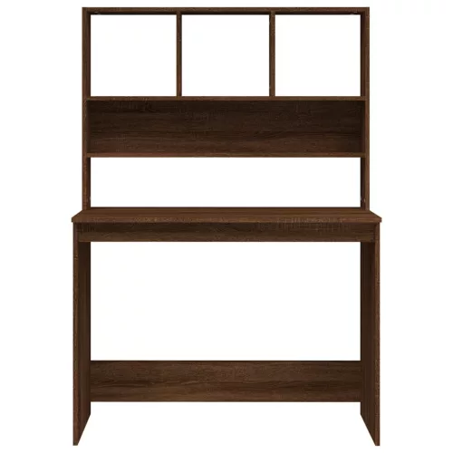 Barna tölgy szerelt fa íróasztal polcokkal 102 x 45 x 148 cm