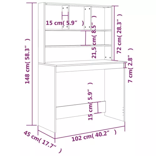 Barna tölgy szerelt fa íróasztal polcokkal 102 x 45 x 148 cm