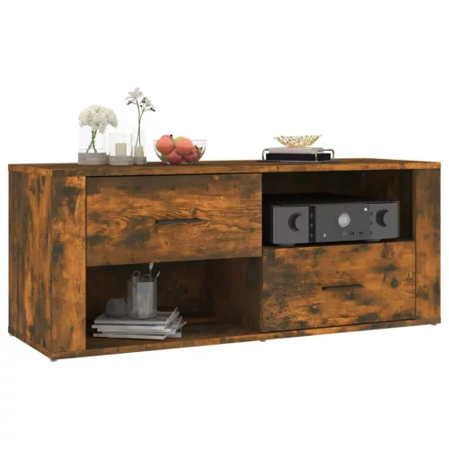 Füstös tölgy színű szerelt fa TV-szekrény 100 x 35 x 40 cm