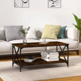   Füstös tölgy szerelt fa és vas dohányzóasztal 100 x 50 x 45 cm