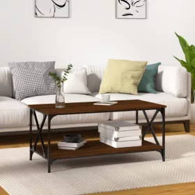   Barna tölgyszínű szerelt fa és vas dohányzóasztal 100x50x45 cm