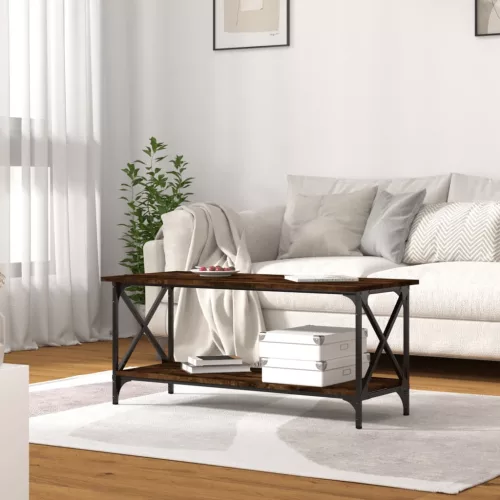 Füstös tölgy szerelt fa és vas dohányzóasztal 100 x 45 x 45 cm