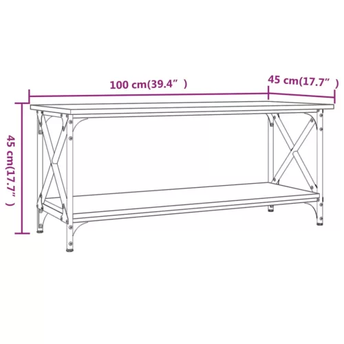 Füstös tölgy szerelt fa és vas dohányzóasztal 100 x 45 x 45 cm