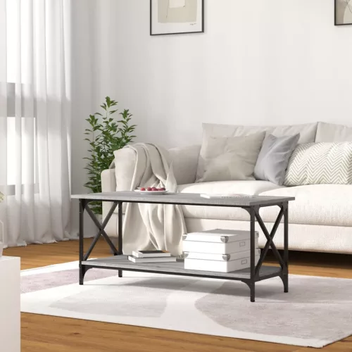 Szürke sonoma szerelt fa és vas dohányzóasztal 100 x 45 x 45 cm