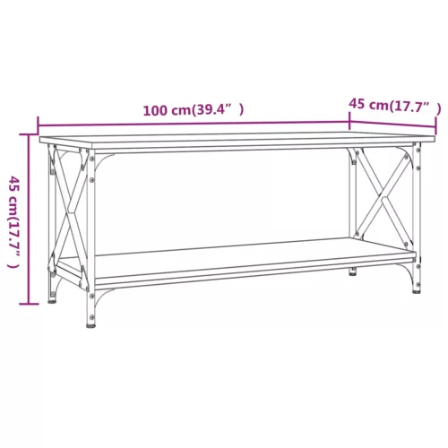 Szürke sonoma szerelt fa és vas dohányzóasztal 100 x 45 x 45 cm