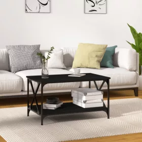 Fekete szerelt fa és vas dohányzóasztal 80 x 50 x 45 cm