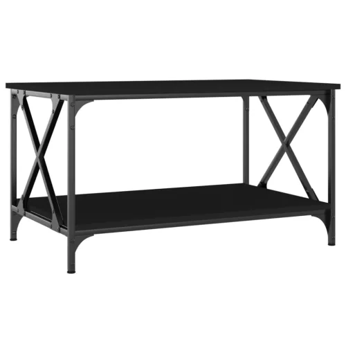 Fekete szerelt fa és vas dohányzóasztal 80 x 50 x 45 cm
