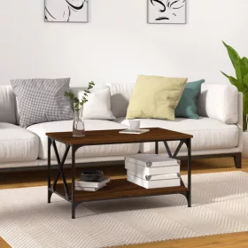   Barna tölgyszínű szerelt fa és vas dohányzóasztal 80x50x45 cm