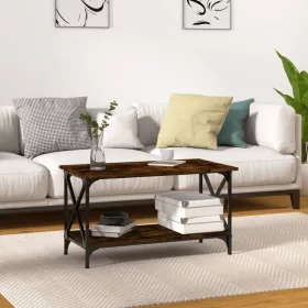   Füstös tölgy színű szerelt fa és vas dohányzóasztal 80x45x45 cm