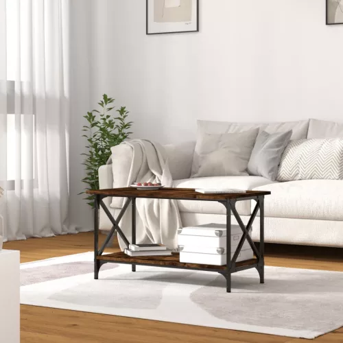 Füstös tölgy színű szerelt fa és vas dohányzóasztal 80x45x45 cm