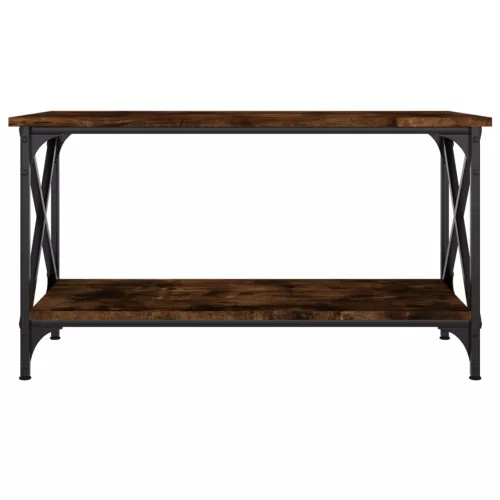 Füstös tölgy színű szerelt fa és vas dohányzóasztal 80x45x45 cm