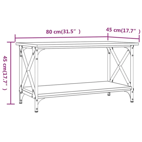 Füstös tölgy színű szerelt fa és vas dohányzóasztal 80x45x45 cm