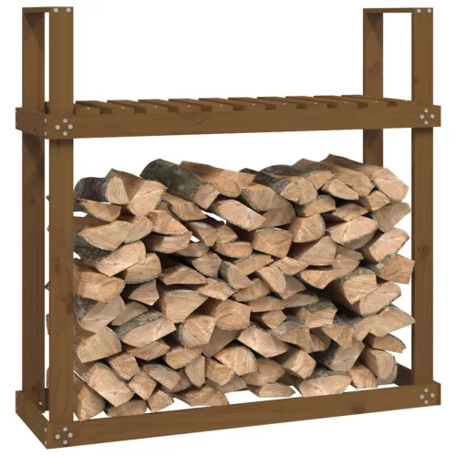 Mézbarna tömör fenyőfa tűzifatartó állvány 110 x 35 x 108,5 cm