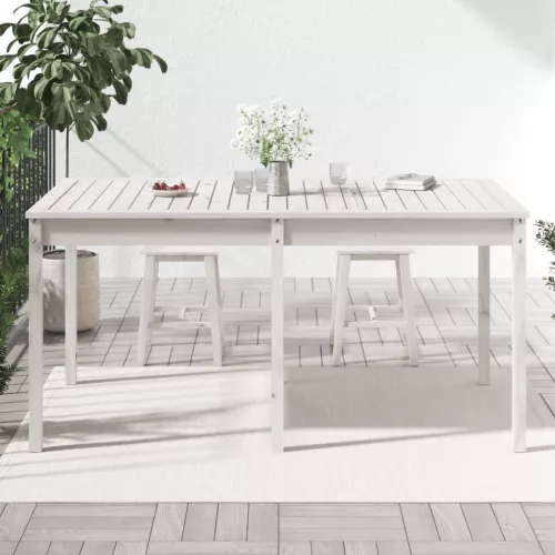 Fehér tömör fenyőfa kerti asztal 159,5 x 82,5 x 76 cm