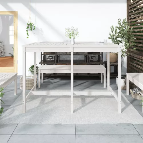Fehér tömör fenyőfa kerti asztal 159,5 x 82,5 x 110 cm