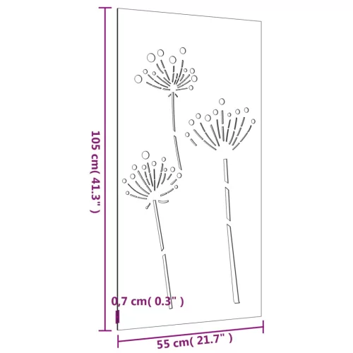 Virágmintás corten acél kerti faldísz 105 x 55 cm