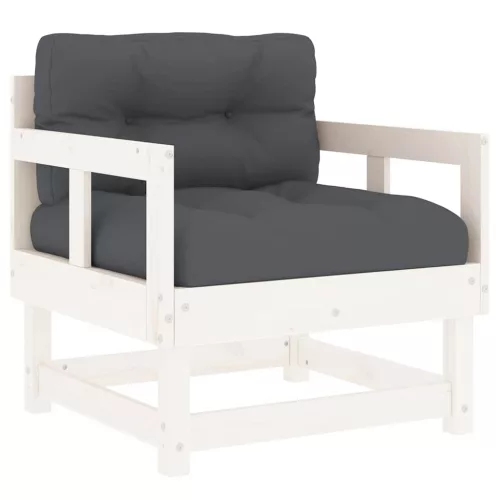 2 db fehér tömör fenyőfa kerti szék párnákkal