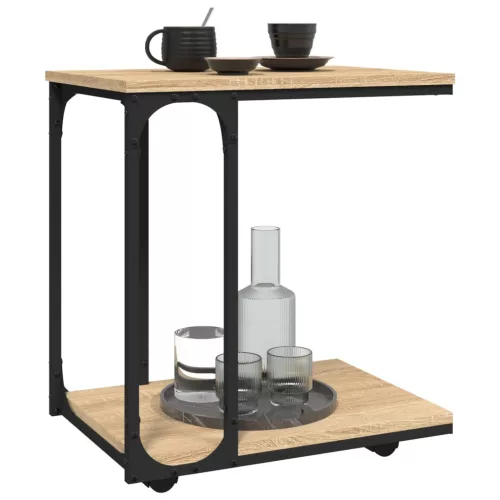 Sonoma tölgy szerelt fa kisasztal kerekekkel 50 x 35 x 55,5 cm