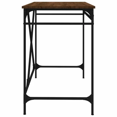 Barna tölgyszínű szerelt fa és vas íróasztal 100x50x75 cm