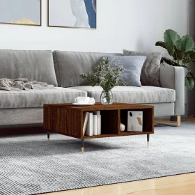   Barna tölgyszínű szerelt fa dohányzóasztal 60 x 60 x 30 cm