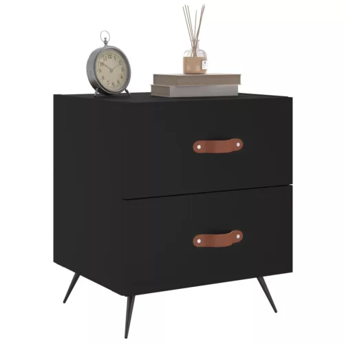 2 db fekete szerelt fa és vas éjjeliszekrény 40 x 35 x 47,5 cm