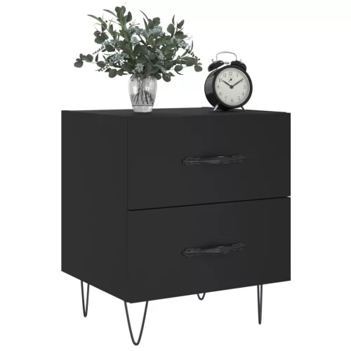 2 db fekete szerelt fa és vas éjjeliszekrény 40 x 35 x 47,5 cm