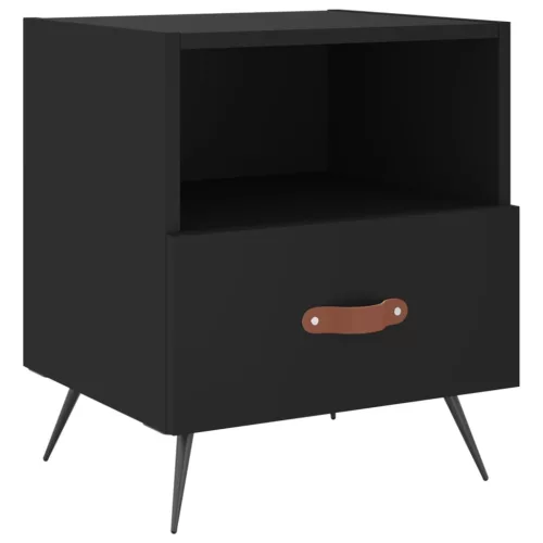 2 db fekete szerelt fa és vas éjjeliszekrény 40 x 35 x 47,5 cm