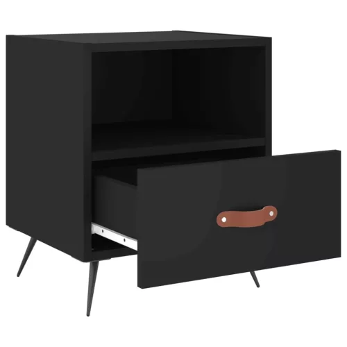 2 db fekete szerelt fa és vas éjjeliszekrény 40 x 35 x 47,5 cm