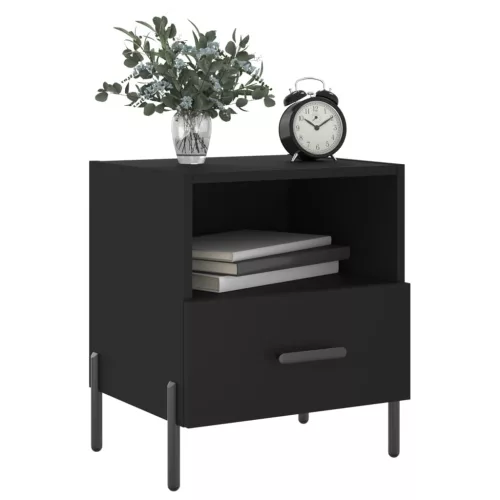 2 db fekete szerelt fa és vas éjjeliszekrény 40 x 35 x 47,5 cm