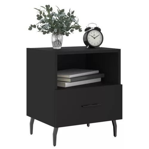2 db fekete szerelt fa és vas éjjeliszekrény 40 x 35 x 47,5 cm