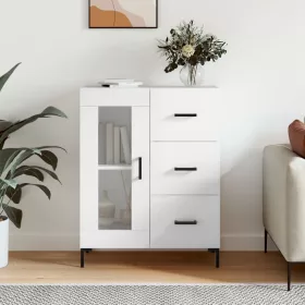   Magasfényű fehér szerelt fa tálalószekrény 69,5 x 34 x 90 cm