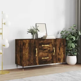   Füstös tölgy színű szerelt fa tálalószekrény 100 x 36 x 90 cm
