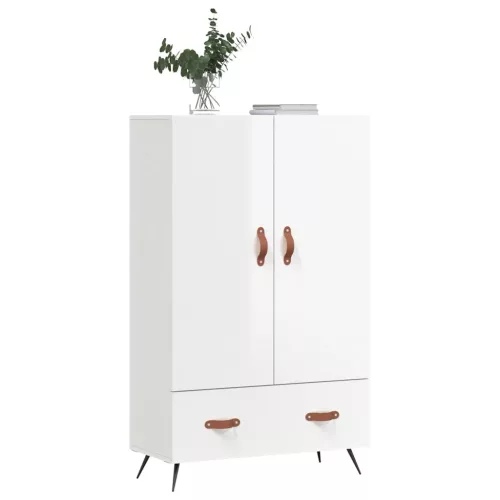 Magasfényű fehér szerelt fa magasszekrény 69,5 x 31 x 115 cm