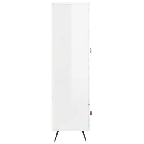 Magasfényű fehér szerelt fa magasszekrény 69,5 x 31 x 115 cm