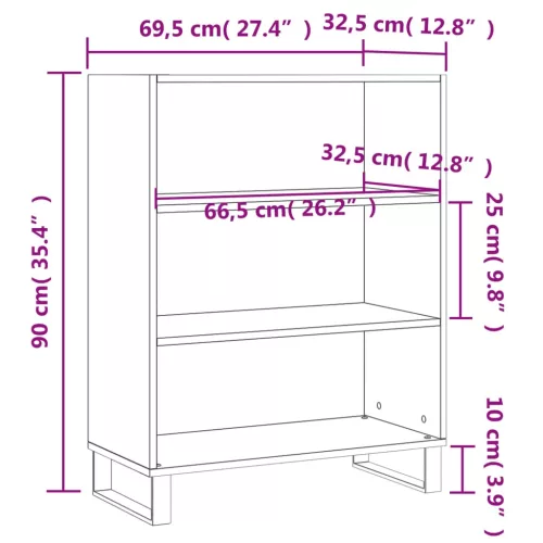 Magasfényű fehér szerelt fa polcos szekrény 69,5 x 32,5 x 90 cm